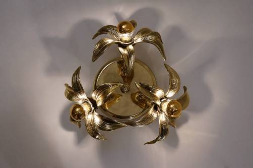 Brass flower light in the style of Willy Daro by Massive, 1970`s ca, Belgian